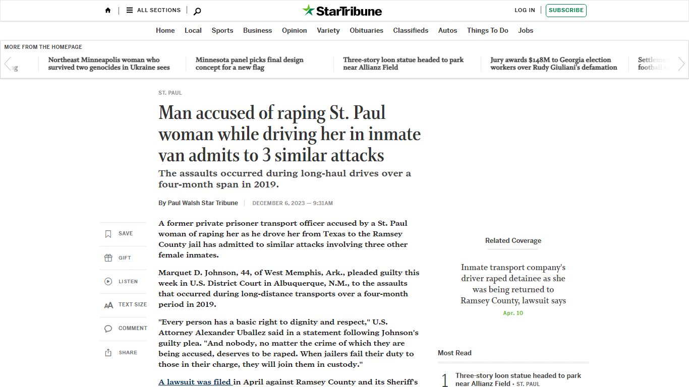 Man accused of raping St. Paul woman while driving her in inmate van ...